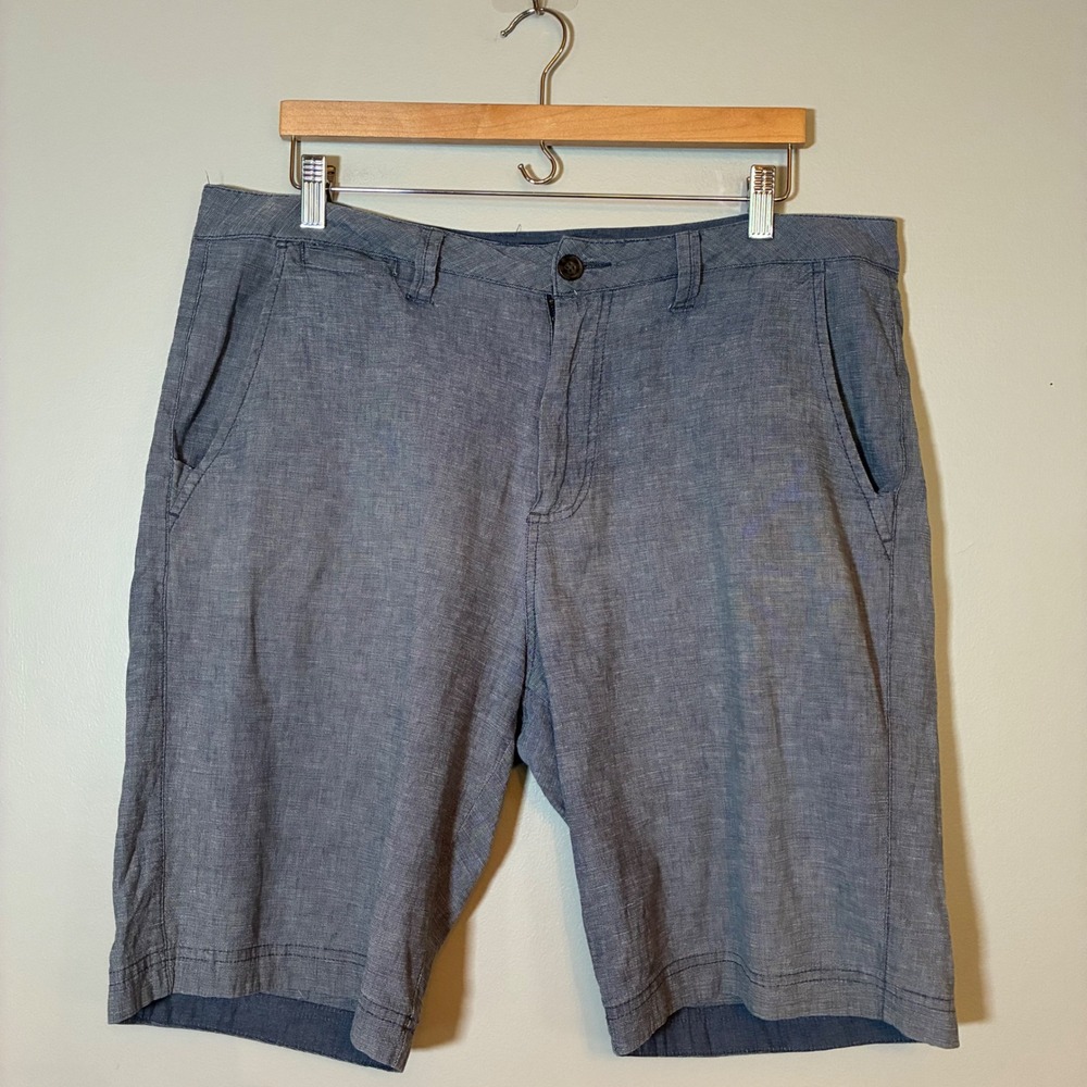 Flag & Anthem Mens Blue Cotton Stretch Chino Shorts Size 34 Flat Front Summer